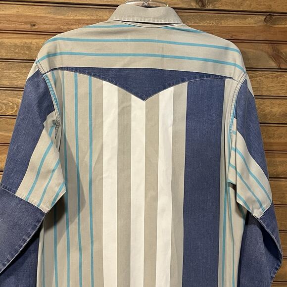 Vtg Wranglers Men’s Brushpopper Button Denim Striped Shirt 40’s-60’s 16.5x36 - Picture 10 of 16